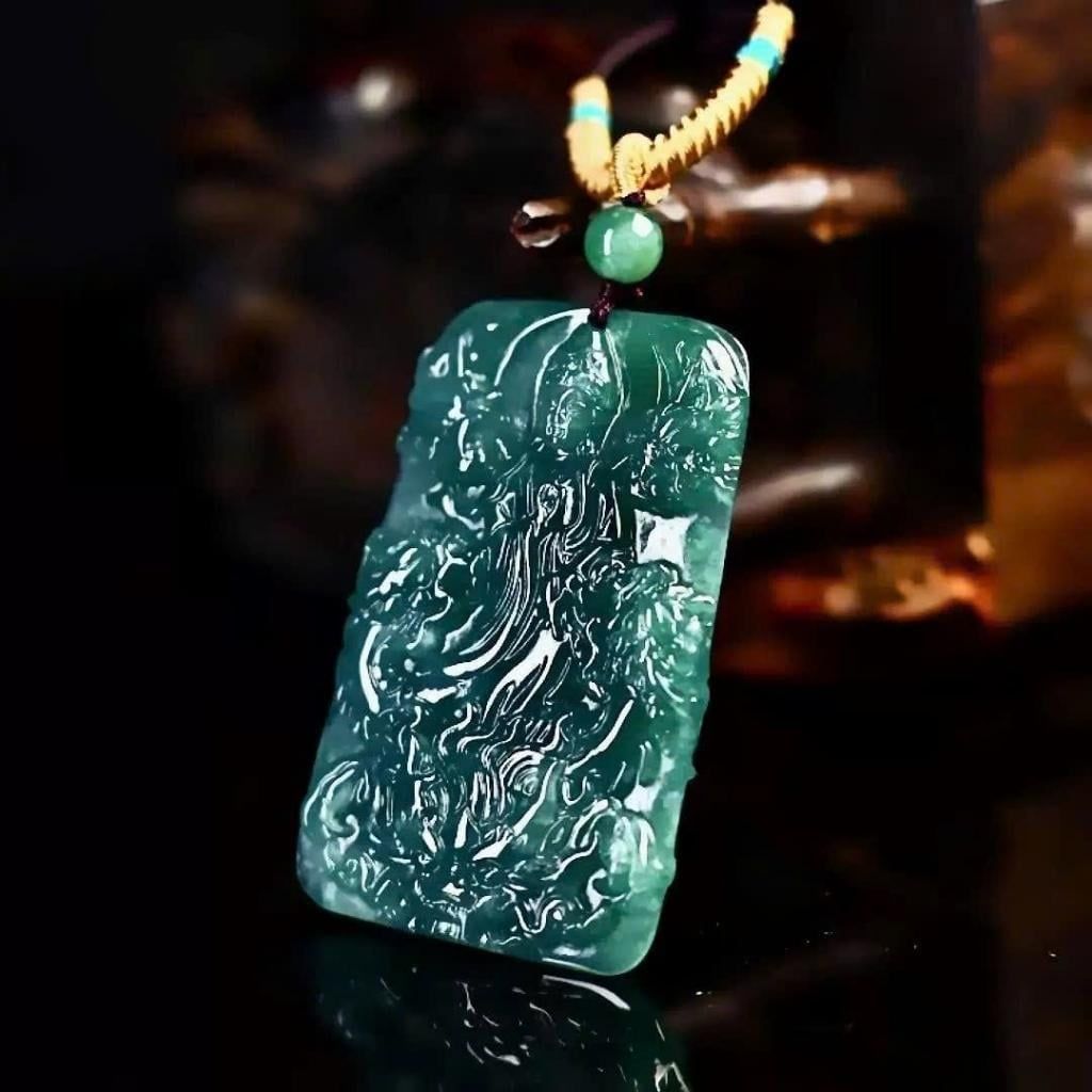  Mặt dây chuyền ngọc phỉ thúy tạc nổi Quan Âm Tự Tại BKJECN-9438 