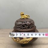  Lư xông trầm đồng giả cổ chạm Thao Thiết mạ vàng BKMECN-10091 