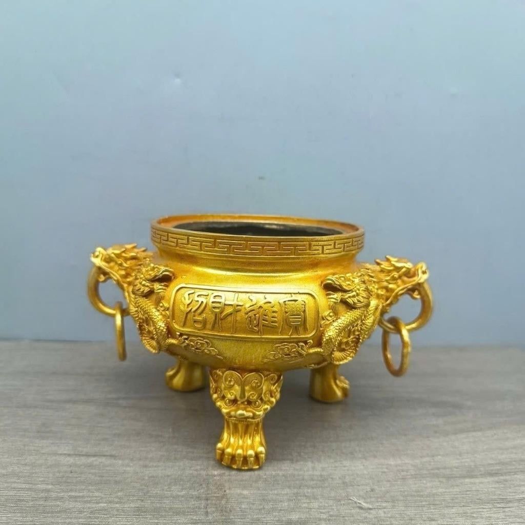  Lư Xông Trầm Đồng Hoàng Kim Đục Nổi Song Long Chầu Nguyệt  BKMECN-10092 