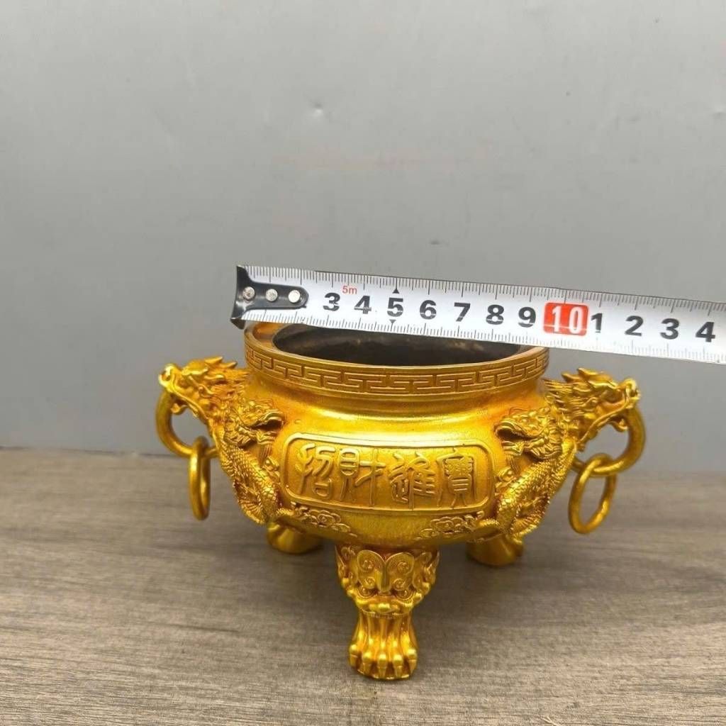  Lư Xông Trầm Đồng Hoàng Kim Đục Nổi Song Long Chầu Nguyệt  BKMECN-10092 