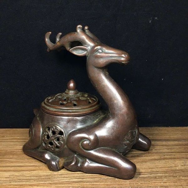  Lư Xông Trầm Hương Bằng Đồng Giả Cổ Dáng Tuần Lộc Ngậm Ngọc  BKMECN-10103 