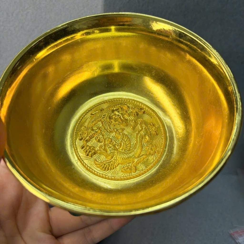  Bát Đồng Mạ Vàng Khảm Ngọc Quý Chiêu Tài Phong Thủy BKMECN-10102 