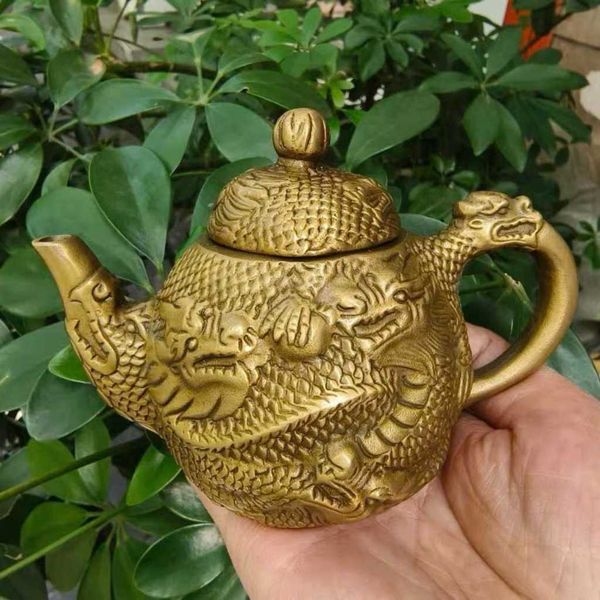  Ấm Trà Bằng Đồng Giả Cổ Chạm Khắc Nổi Kim Long BKMECN-10111 