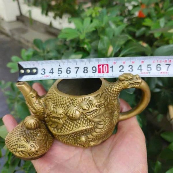  Ấm Trà Bằng Đồng Giả Cổ Chạm Khắc Nổi Kim Long BKMECN-10111 