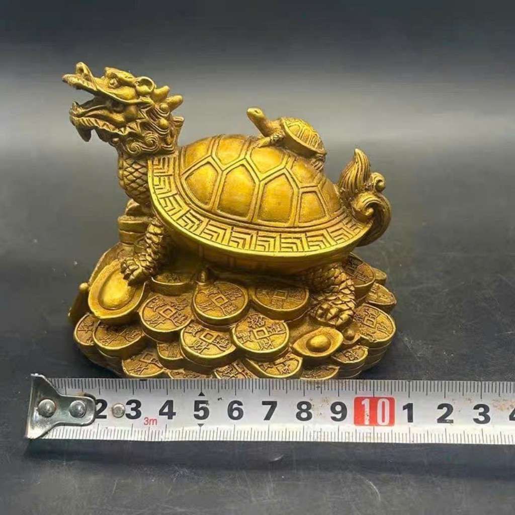  Tượng Long Quy Cõng Con Bằng Đồng Vàng Phong Thủy Tài Lộc BKMECN-10112 