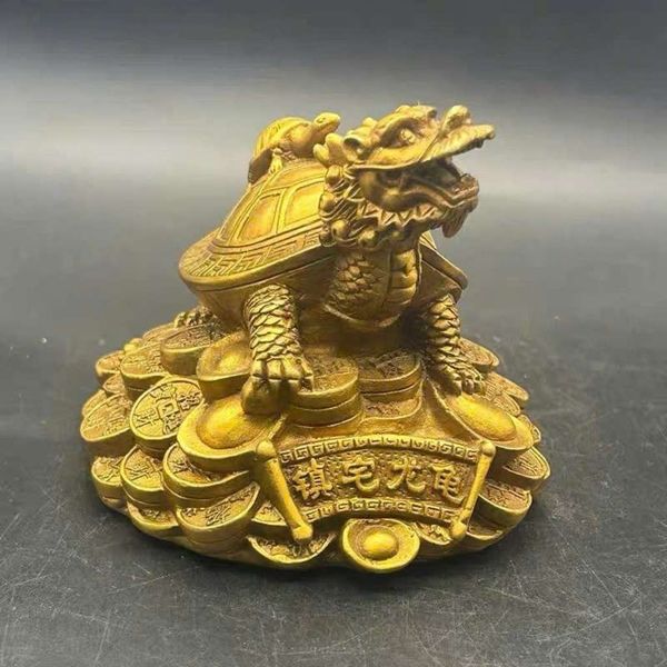  Tượng Long Quy Cõng Con Bằng Đồng Vàng Phong Thủy Tài Lộc BKMECN-10112 
