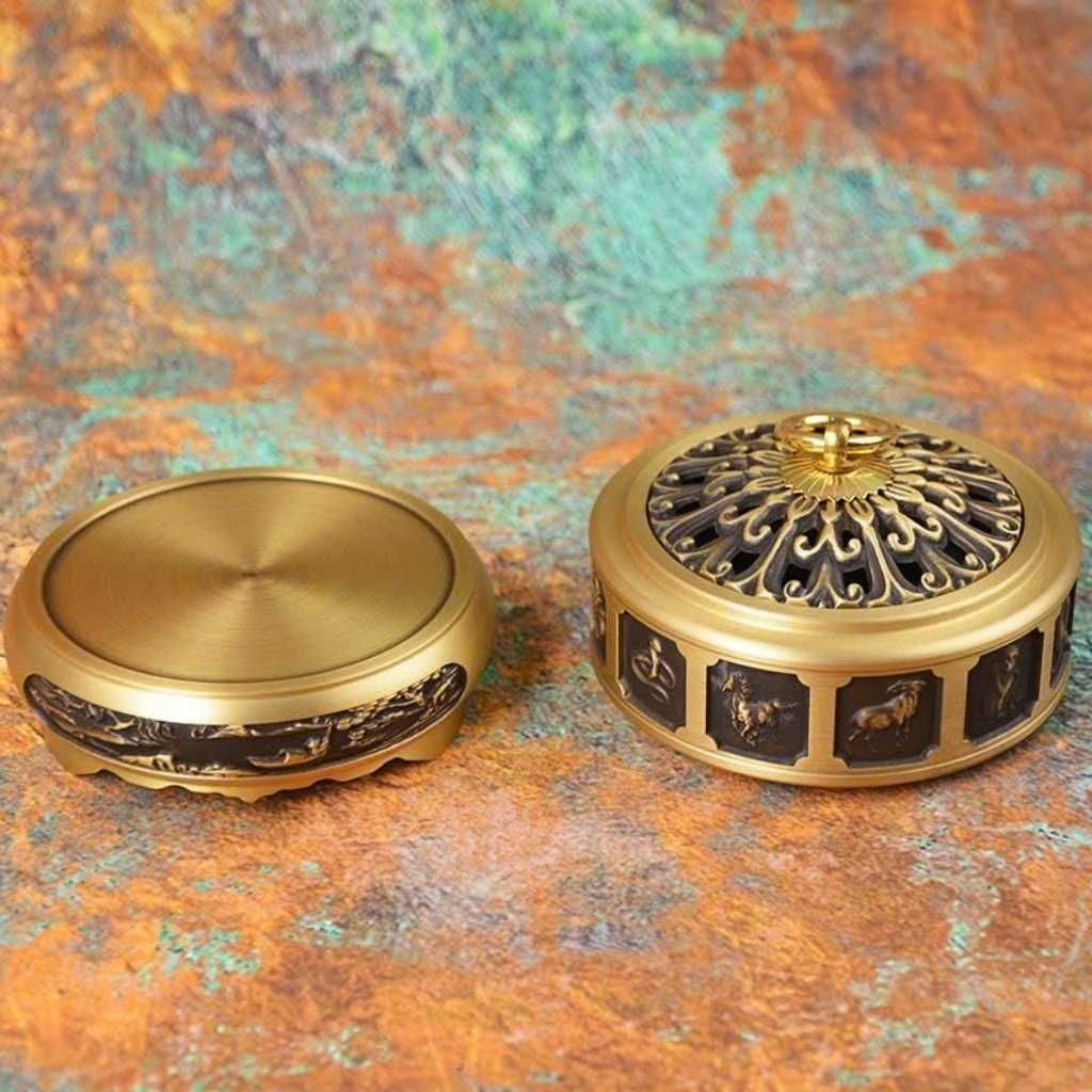  Lư Xông Trầm Đồng Giả Cổ Chạm Khắc Nổi 12 Con Giáp BKMECN-10117 