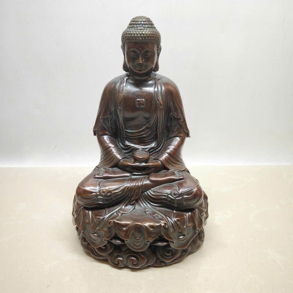  Tượng Phật Tổ Thích Ca Mâu Ni Bằng Đồng Xưa Dáng Tĩnh Tọa Đài Sen  BKMECN-10125 