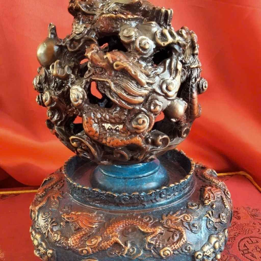  Cửu Chuyển Càn Khôn Đỉnh Song Long Vờn Ngọc Bằng Đồng Giả Cổ BKMECN-10135 