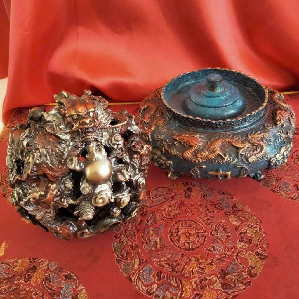  Cửu Chuyển Càn Khôn Đỉnh Song Long Vờn Ngọc Bằng Đồng Giả Cổ BKMECN-10135 