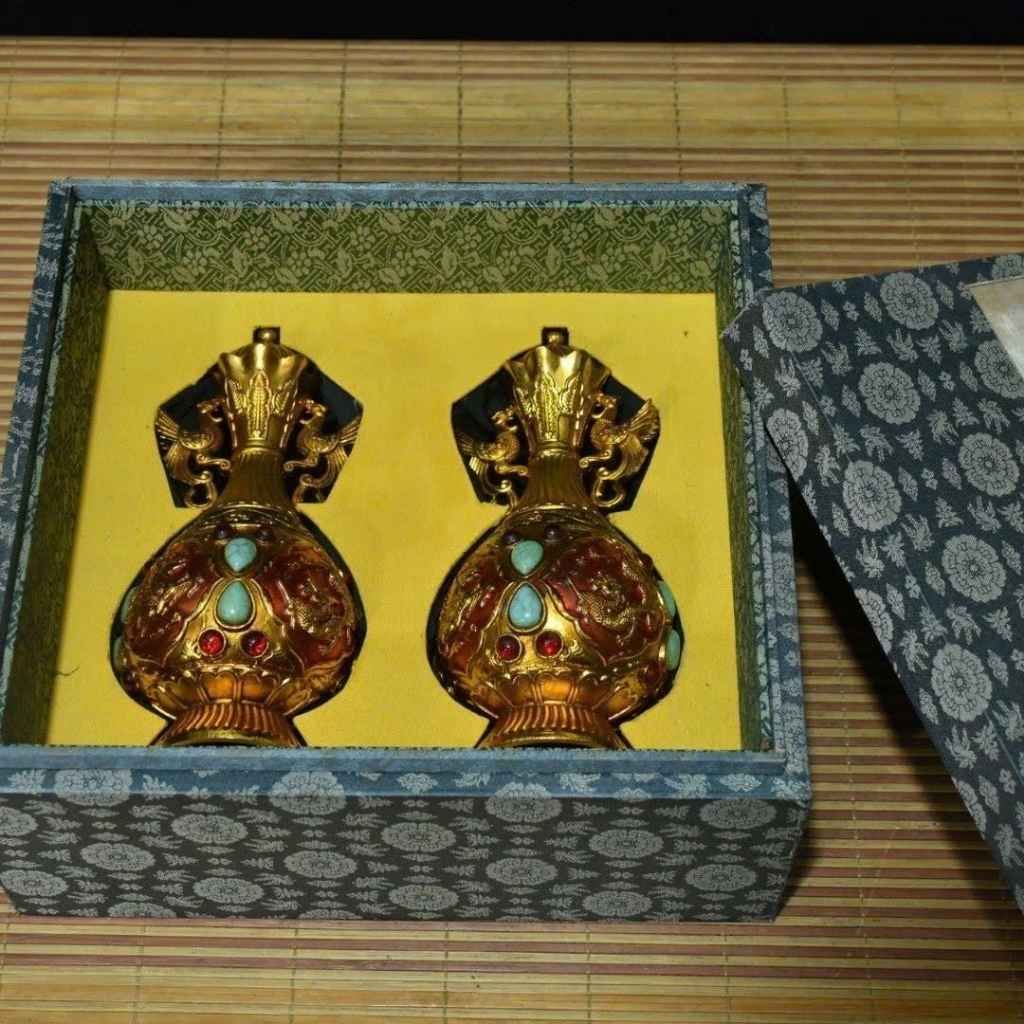  Cặp Bình Hoa Long Phụng Trình Tường Đồng Mạ Vàng BKMECN-10136 