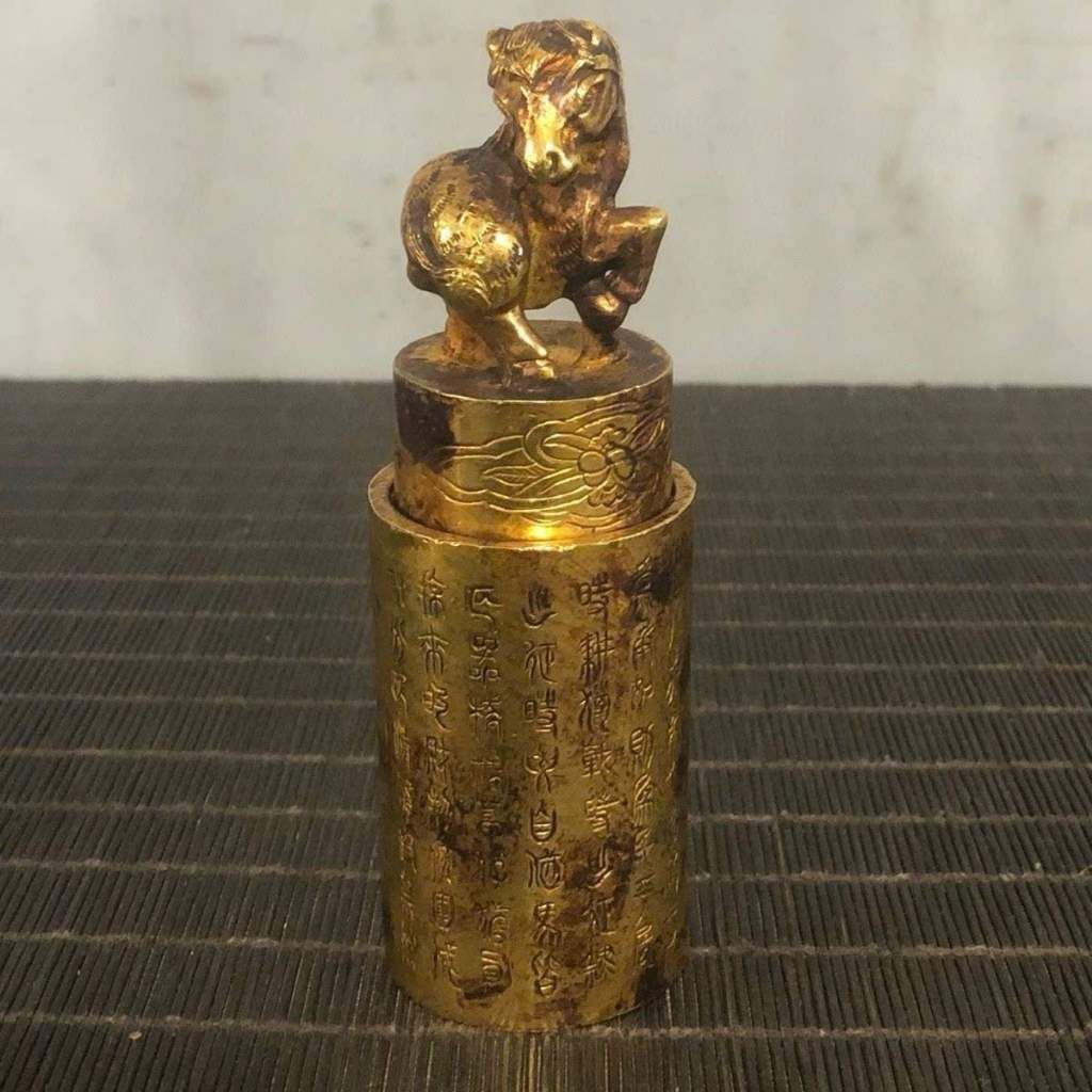  Ấn Triện Ống Đồng Cổ Ngoạn Tạc Hình Ngọ Mã BKMECN-10138 