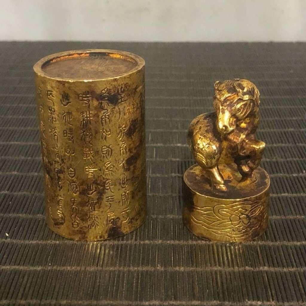  Ấn Triện Ống Đồng Cổ Ngoạn Tạc Hình Ngọ Mã BKMECN-10138 