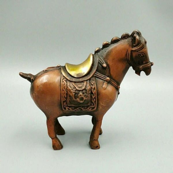  Tượng Chiến Mã Đồng Đỏ Khảm Vàng Cổ Ngoạn BKMECN-10143 