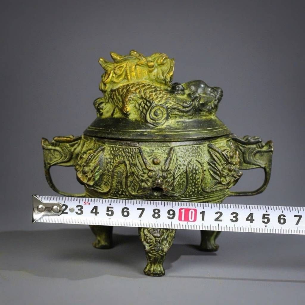  Lư Đốt Trầm Đồng Đỉnh Rồng Giả Cổ BKMECN-10144 