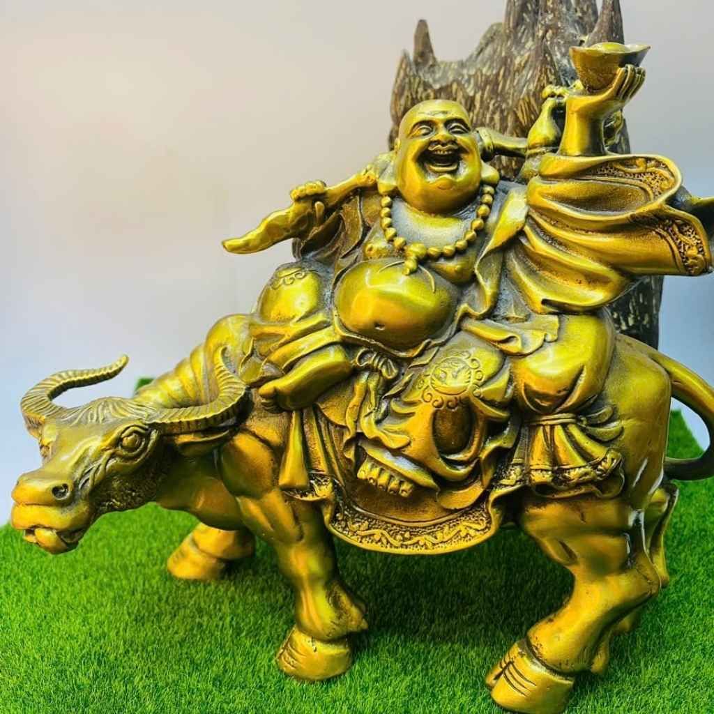  Tượng Đồng Trâu Cõng Phật Di Lặc Chiêu Tài Tiến Bảo BKMECN-10158 