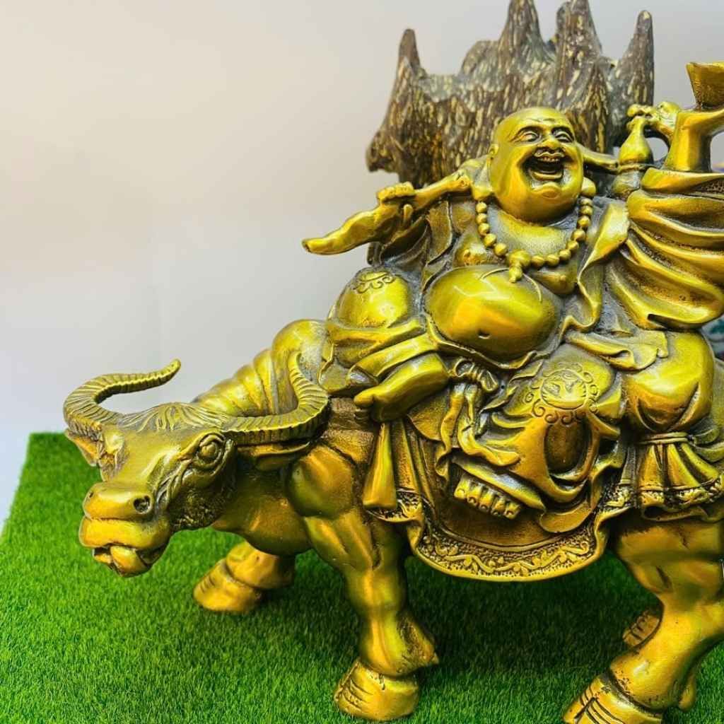  Tượng Đồng Trâu Cõng Phật Di Lặc Chiêu Tài Tiến Bảo BKMECN-10158 