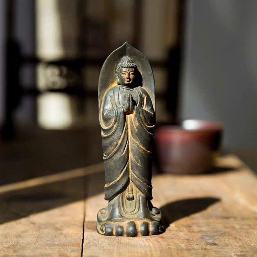  Tượng Đồng Đức Phật A Di Đà Đứng Đài Sen Giả Cổ BKMECN-10159 