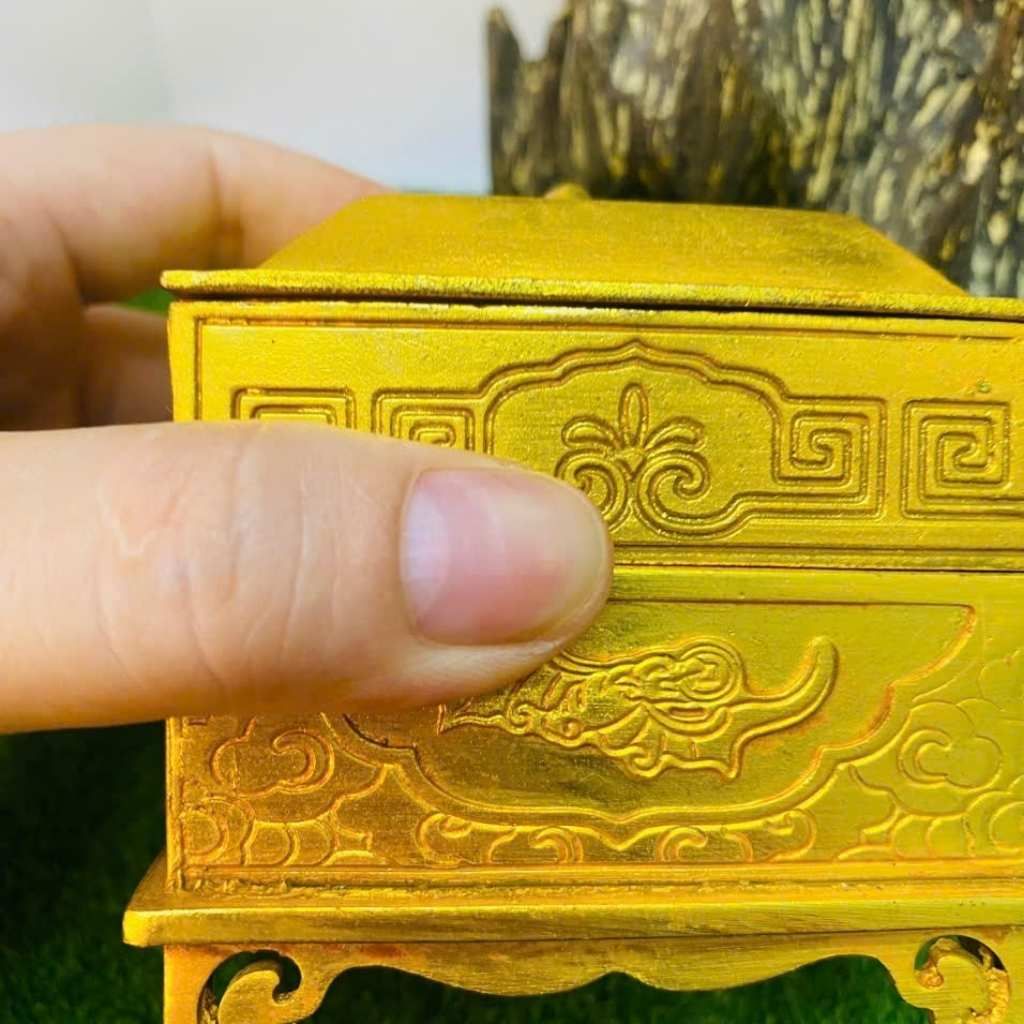  Lư Xông Trầm Đồng Mạ Vàng Dáng Hộp Vuông Cát Tường BKMECN-10161 