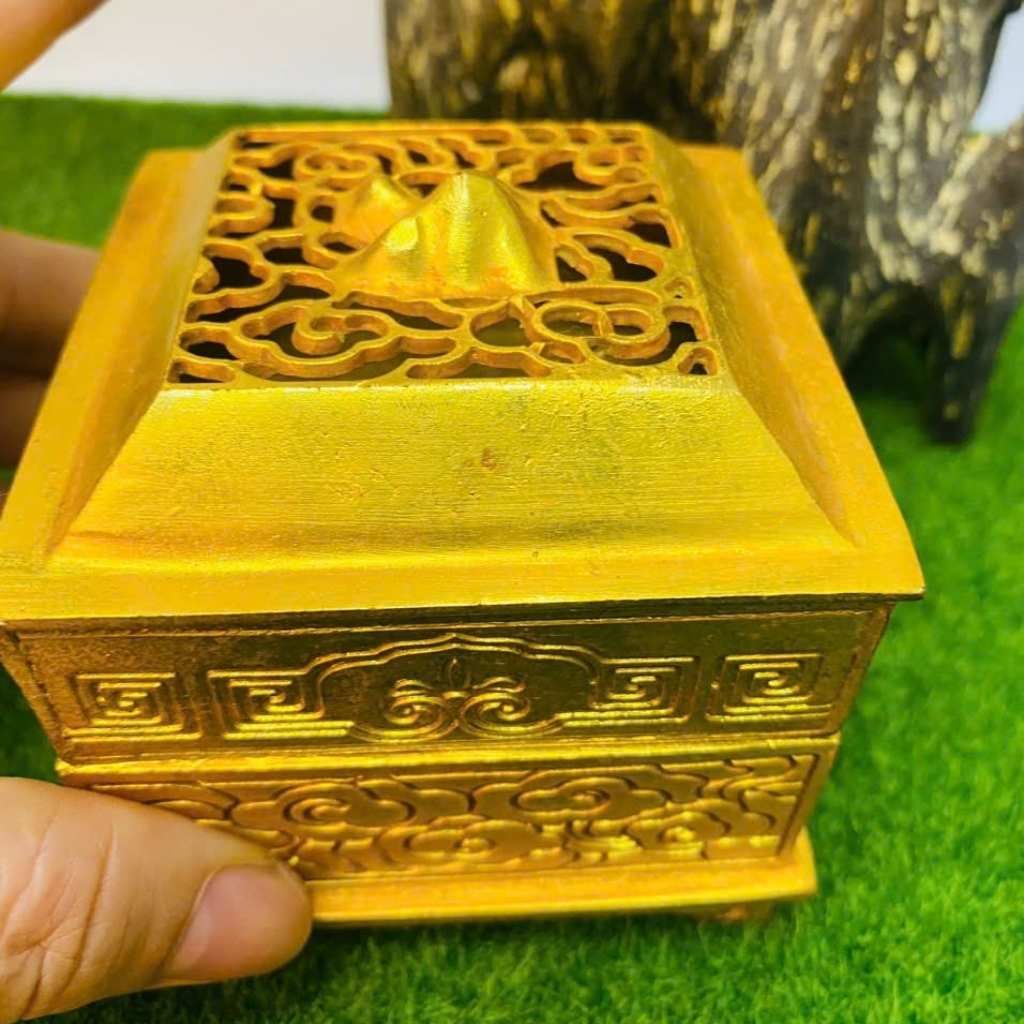  Lư Xông Trầm Đồng Mạ Vàng Dáng Hộp Vuông Cát Tường BKMECN-10161 