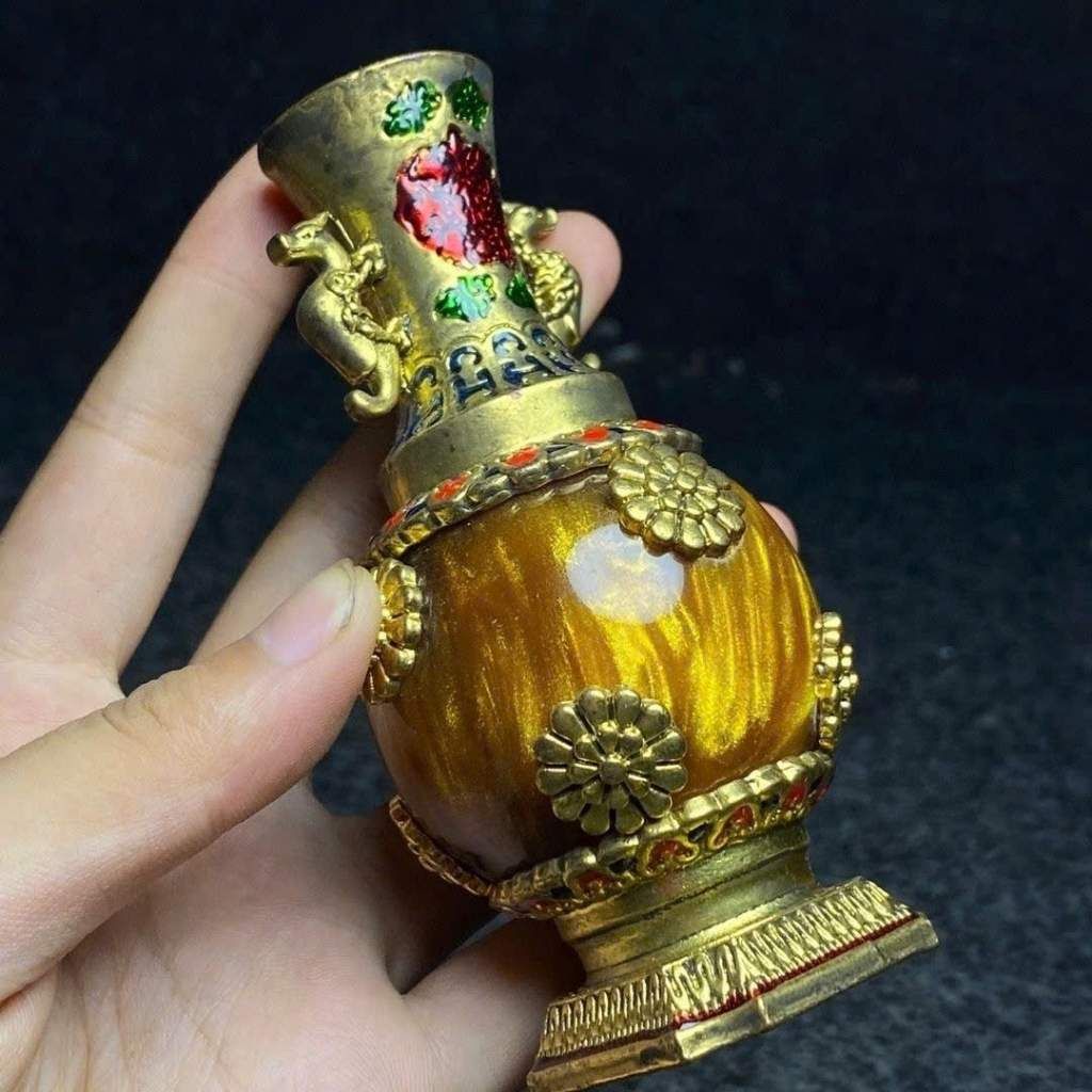  Bình Hoa Mini Đồng Mạ Vàng Cẩn Men Pháp Lam Cổ Phong BKMECN-10164 