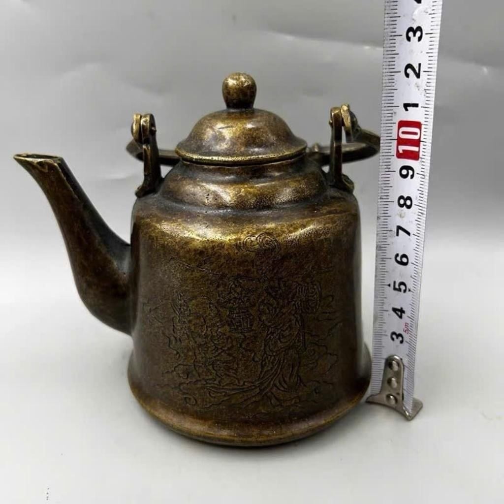  Ấm Đồng Cổ Khắc Họa Tiết Mỹ Nhân Gánh Hoa BKMECN-10166 