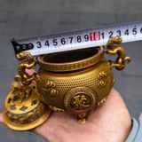  Lư Xông Trầm Đồng Vàng Song Long Chầu Nguyệt Vạn Sự Cát Tường BKMECN-10168 