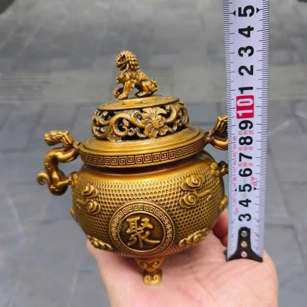  Lư Xông Trầm Đồng Vàng Song Long Chầu Nguyệt Vạn Sự Cát Tường BKMECN-10168 