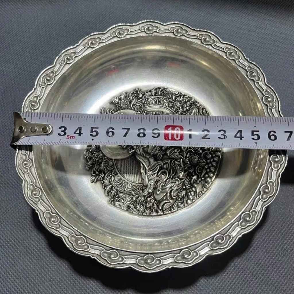  Đĩa Cảnh Đồng Mạ Bạc Chạm Nổi Liên Hoa Sanh Cổ Phong BKMECN-10169 