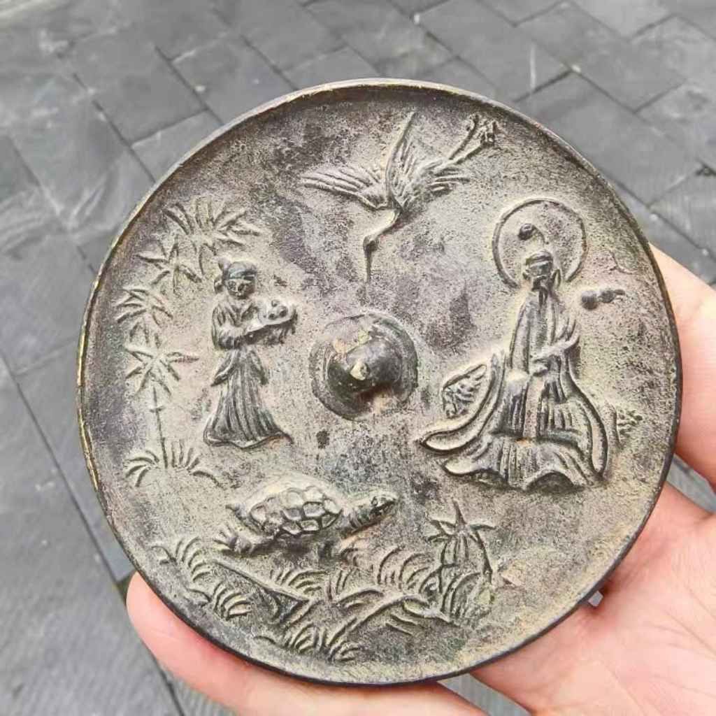  Đĩa Đồng Cổ Gương Thần Chạm Nổi Điển Tích Thần Tiên Trường Thọ BKMECN-10171 