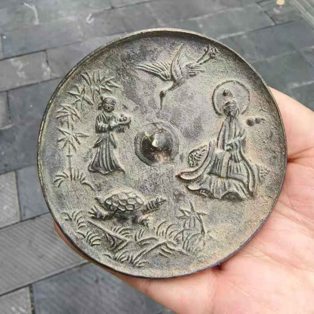  Đĩa Đồng Cổ Gương Thần Chạm Nổi Điển Tích Thần Tiên Trường Thọ BKMECN-10171 