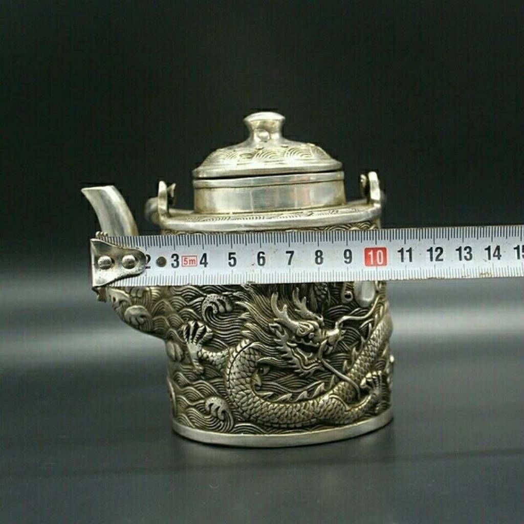  Ấm Đồng Mạ Bạc Quai Treo Chạm Nổi Thanh Long Hải Triều BKMECN-10176 