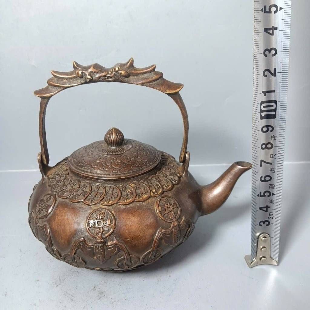  Ấm đồng quai treo chạm nổi Ngũ Phúc Lâm Môn  BKMECN-10175 