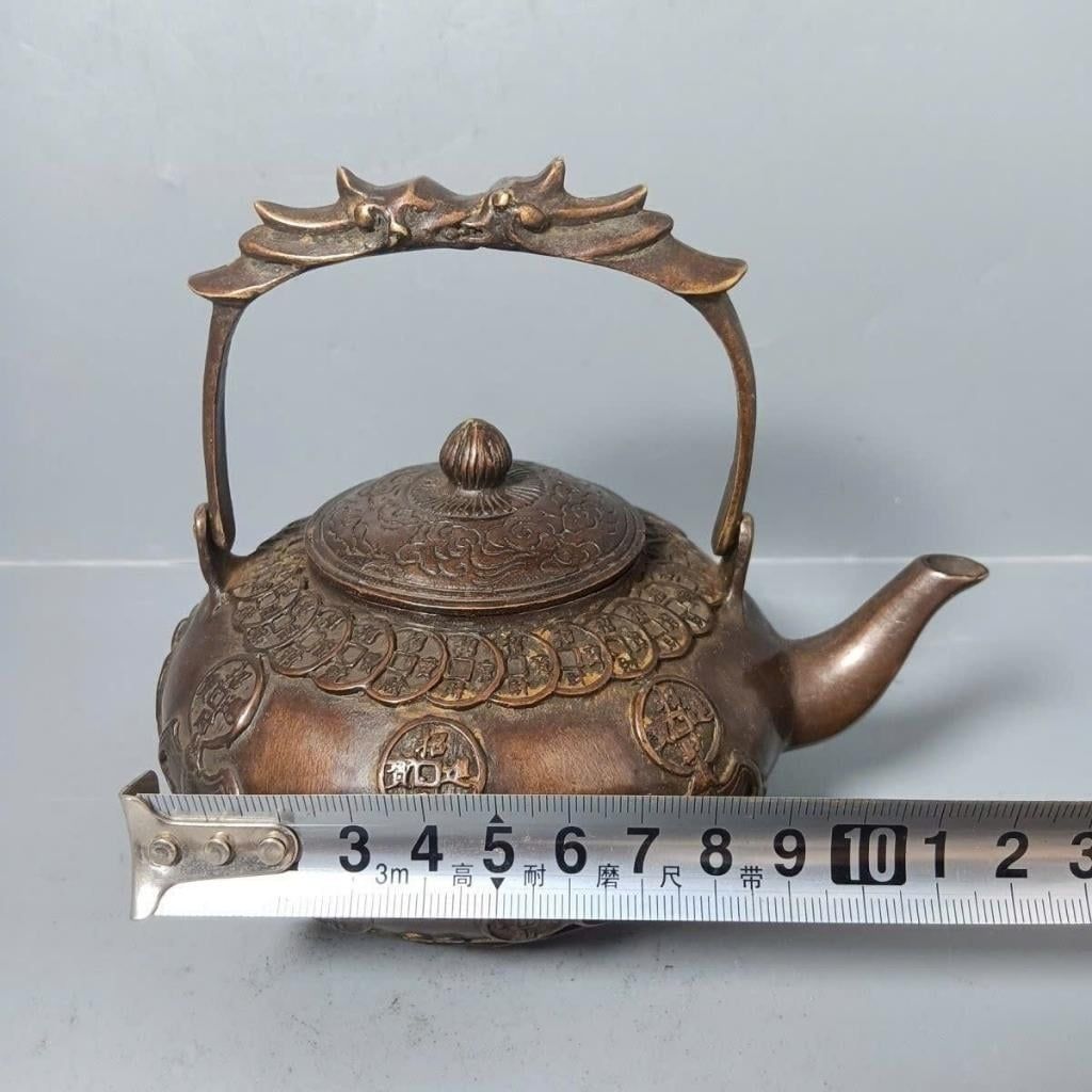  Ấm đồng quai treo chạm nổi Ngũ Phúc Lâm Môn  BKMECN-10175 