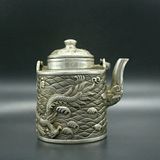  Ấm Đồng Mạ Bạc Quai Treo Chạm Nổi Thanh Long Hải Triều BKMECN-10176 