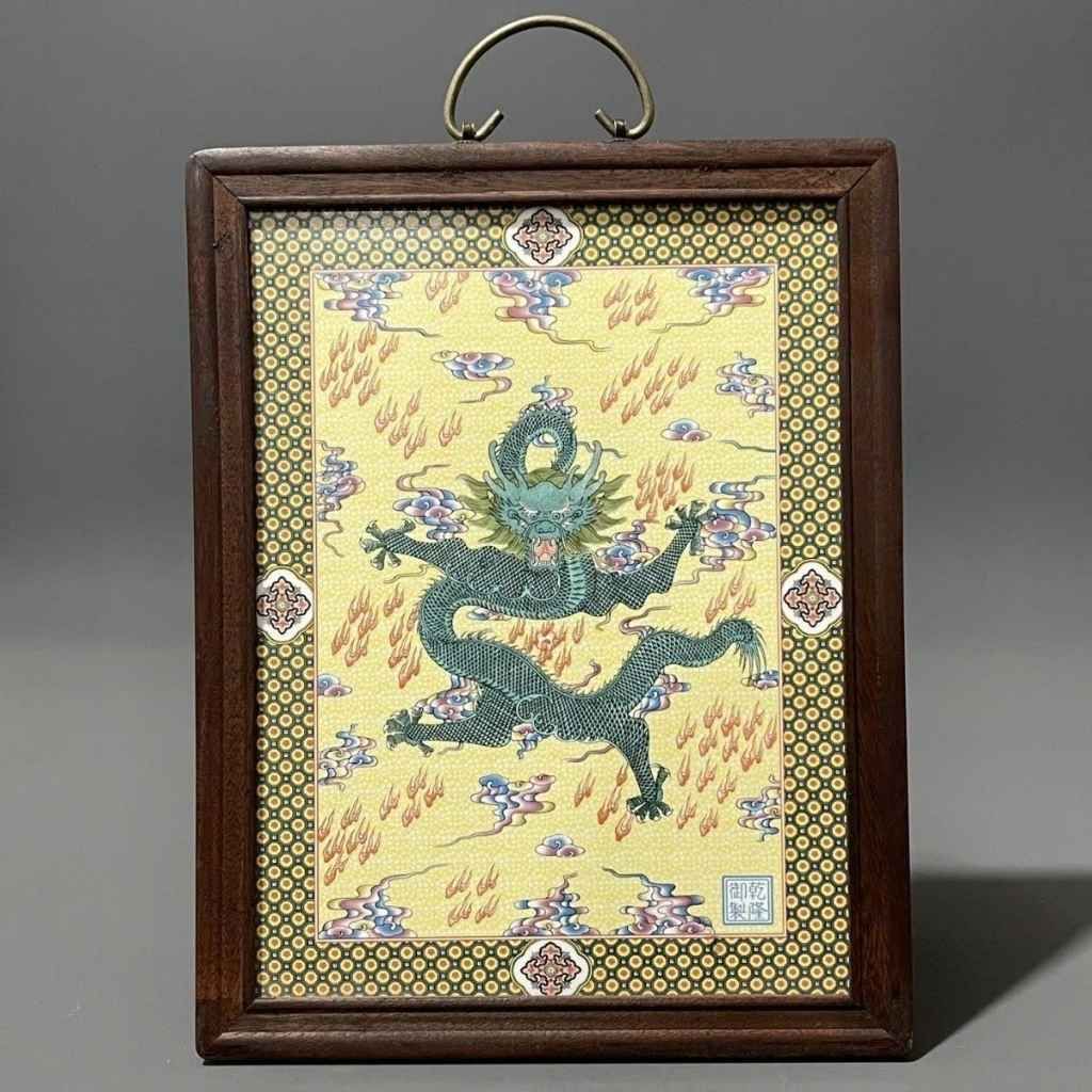  Tranh Sứ Khung Gỗ Chạm Nổi Thanh Long Hưng Thịnh Giả Cổ BKMECN-10178 