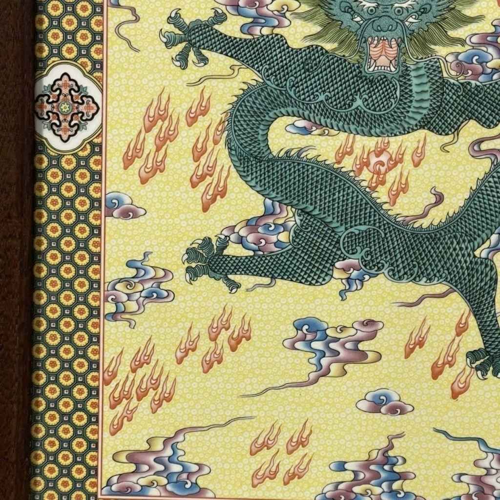  Tranh Sứ Khung Gỗ Chạm Nổi Thanh Long Hưng Thịnh Giả Cổ BKMECN-10178 