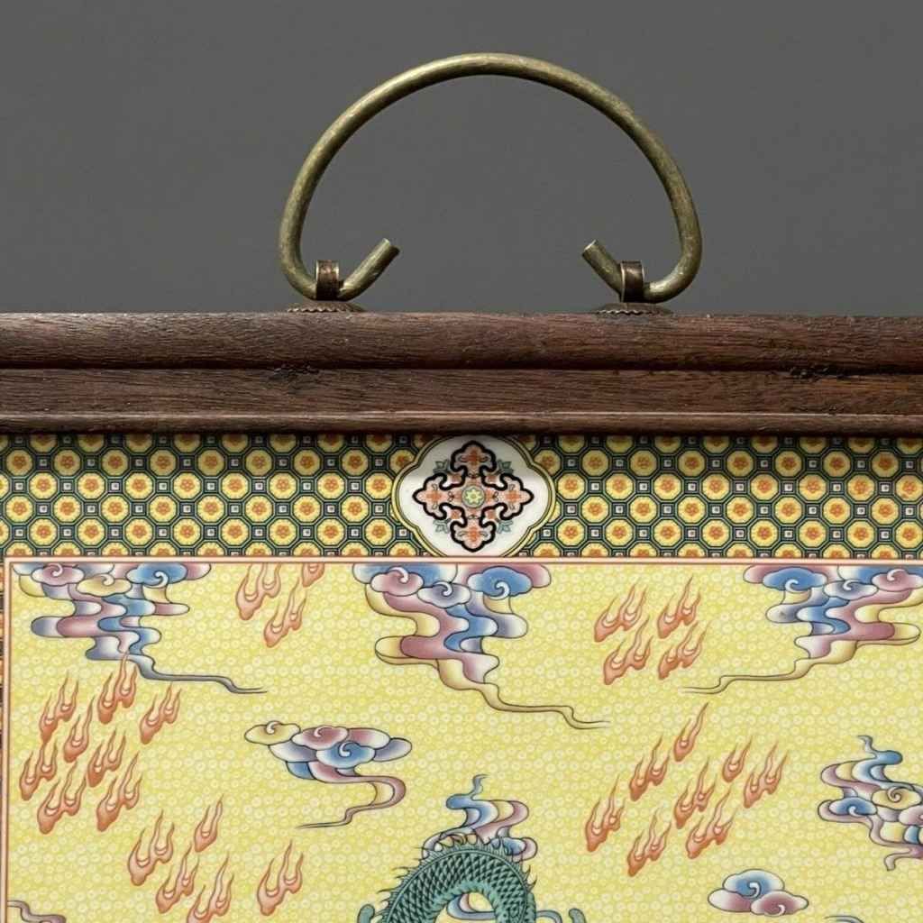  Tranh Sứ Khung Gỗ Chạm Nổi Thanh Long Hưng Thịnh Giả Cổ BKMECN-10178 