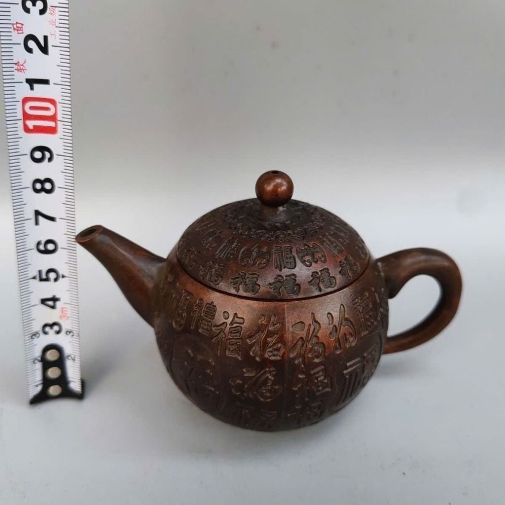  Bộ Ấm Chén Đồng Đỏ Chạm Nổi Bách Phúc Cát Tường BKMECN-10180 