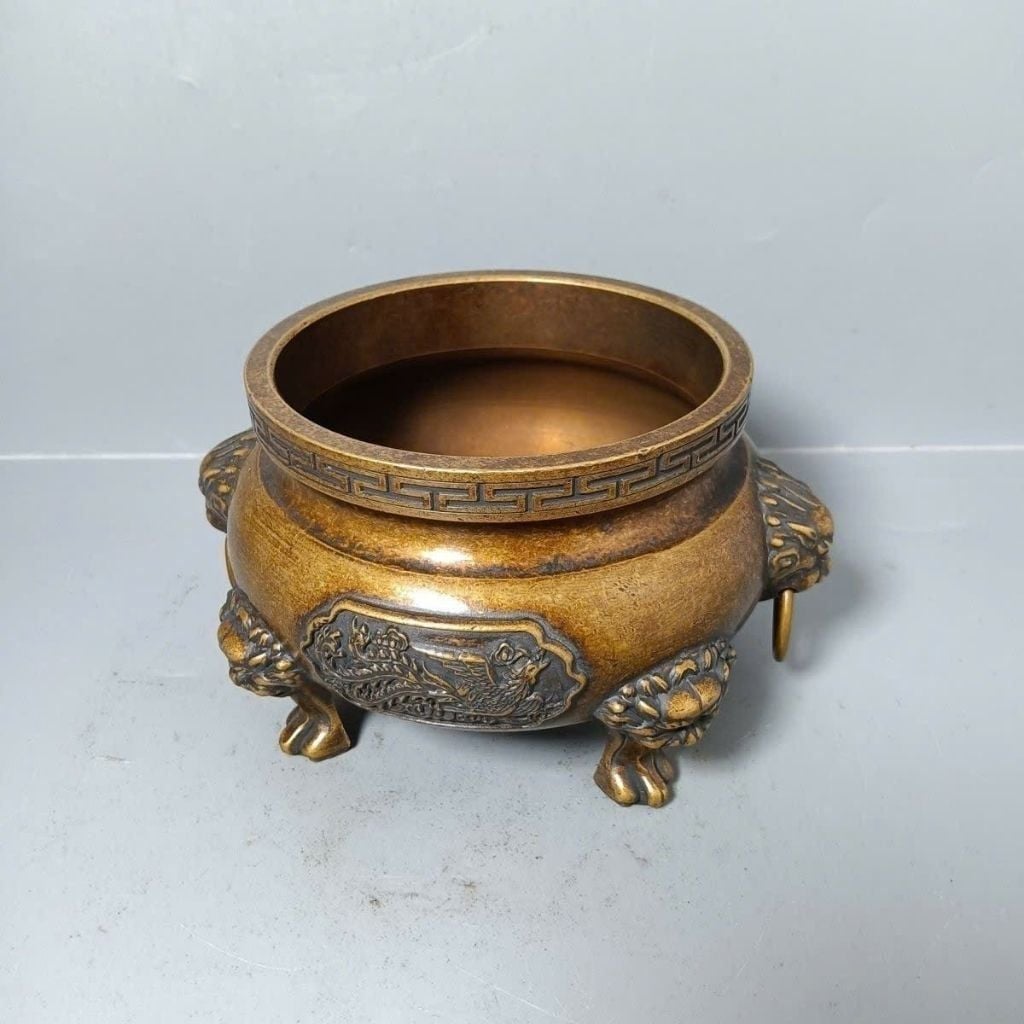  Lư Xông Trầm Đồng Tam Túc Chạm Nổi Song Phượng Cát Tường BKMECN-10182 