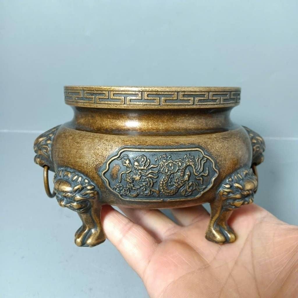  Lư Xông Trầm Đồng Tam Túc Chạm Nổi Song Phượng Cát Tường BKMECN-10182 