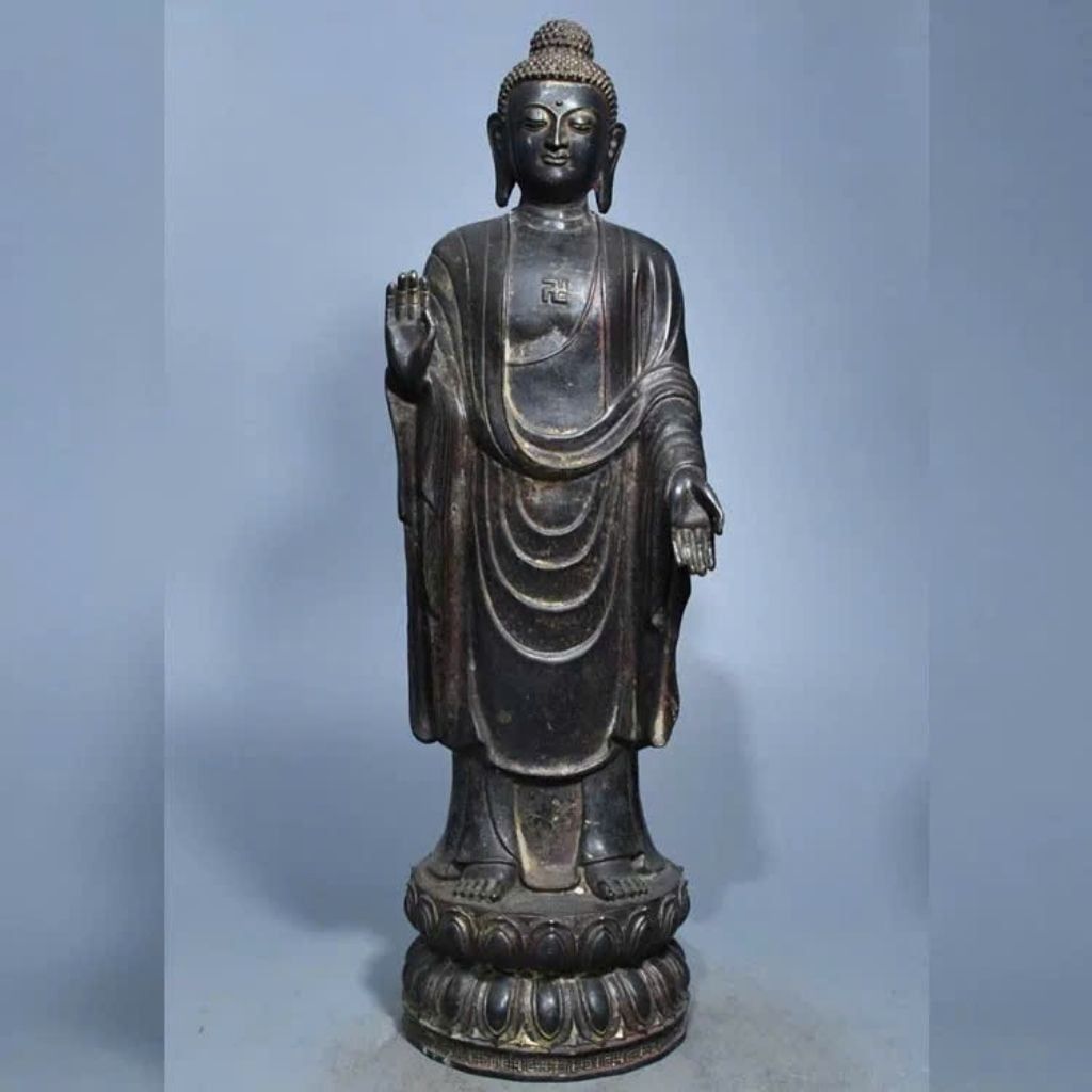  Tượng Đồng Phật Tổ A Di Đà Đứng Đài Sen BKMECN-10187 