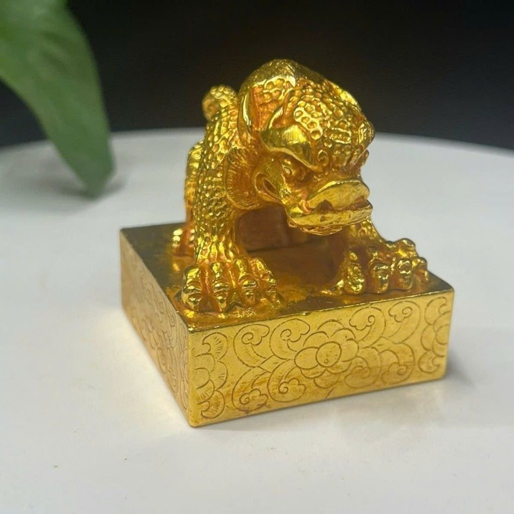  Ấn Đồng Mạ Vàng Tạc Nổi Thần Thú Tỳ Hưu Chiêu Tài Tiến Bảo BKMECN-10192 