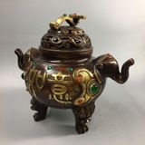  Lư xông trầm bằng đồng hai tai voi khắc chữ Như Ý BKMECN-10196 