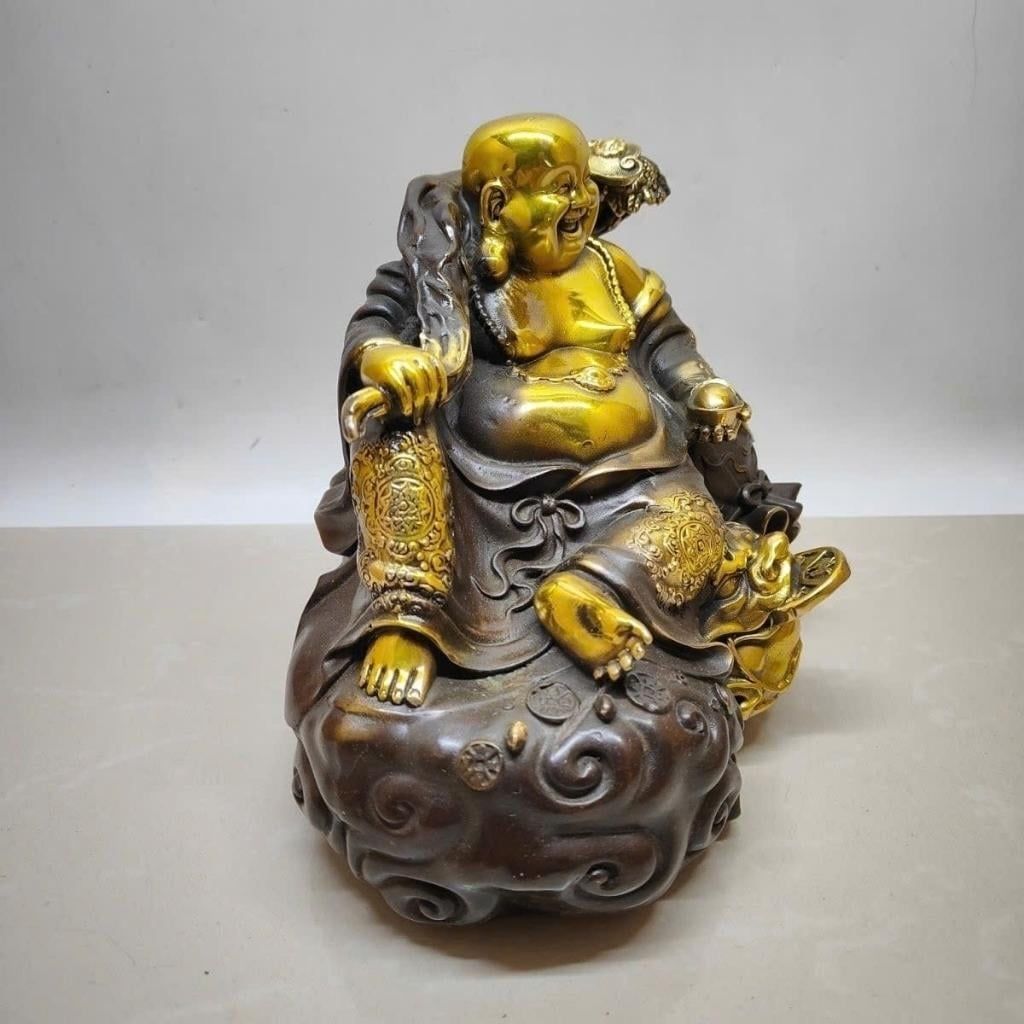  Tượng Đồng Di Lặc Ngồi Bao Tiền Cưỡi Thiềm Thừ May Mắn BKMECN-10197 