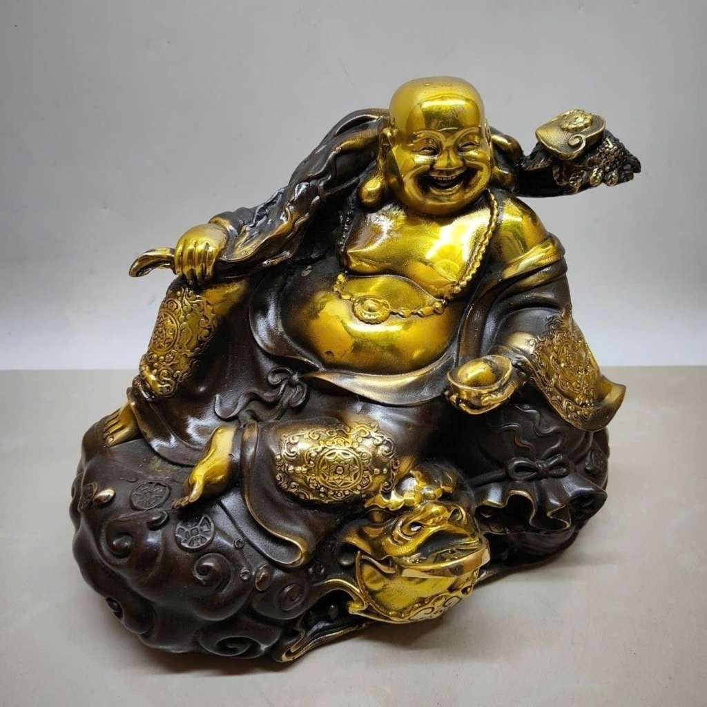  Tượng Đồng Di Lặc Ngồi Bao Tiền Cưỡi Thiềm Thừ May Mắn BKMECN-10197 
