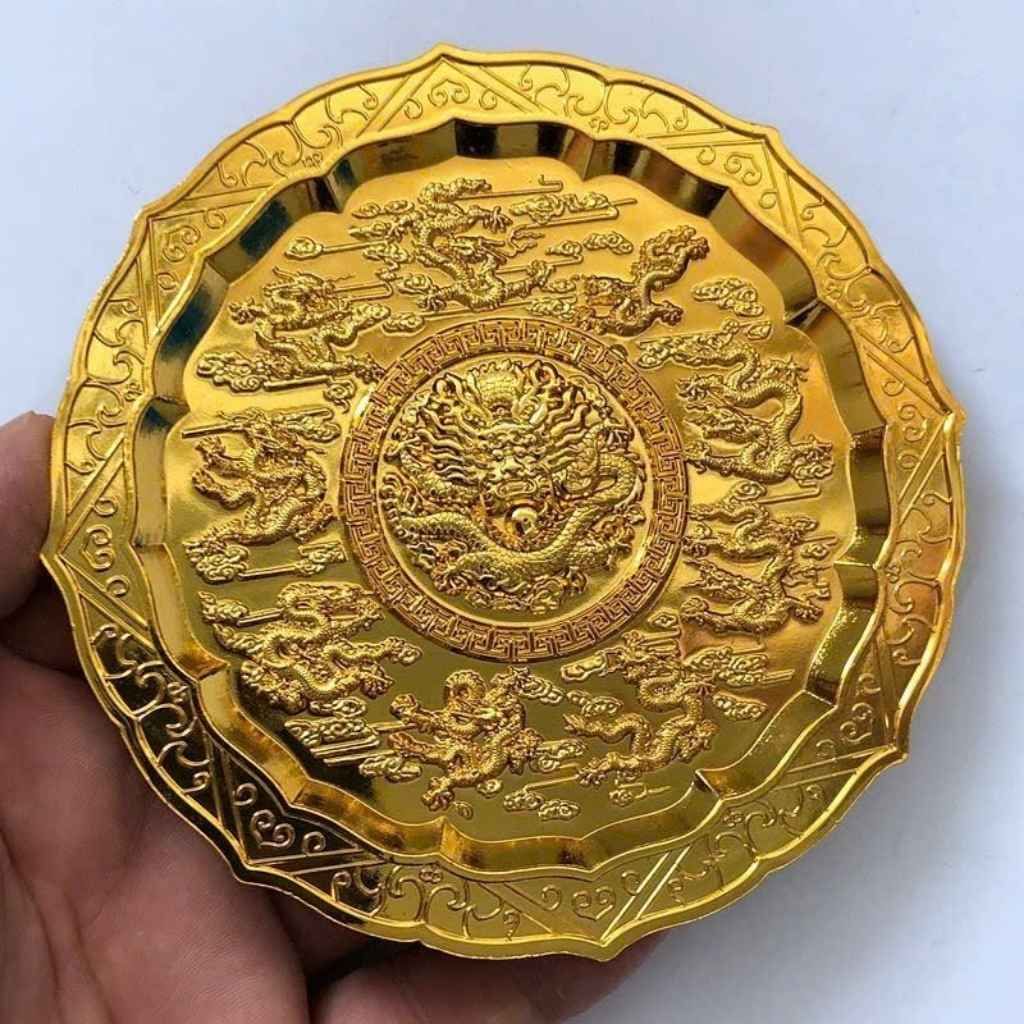  Đĩa Đồng Cửu Long Chầu Nguyệt Mạ Vàng Cổ Ngoạn  BKMECN-10203 
