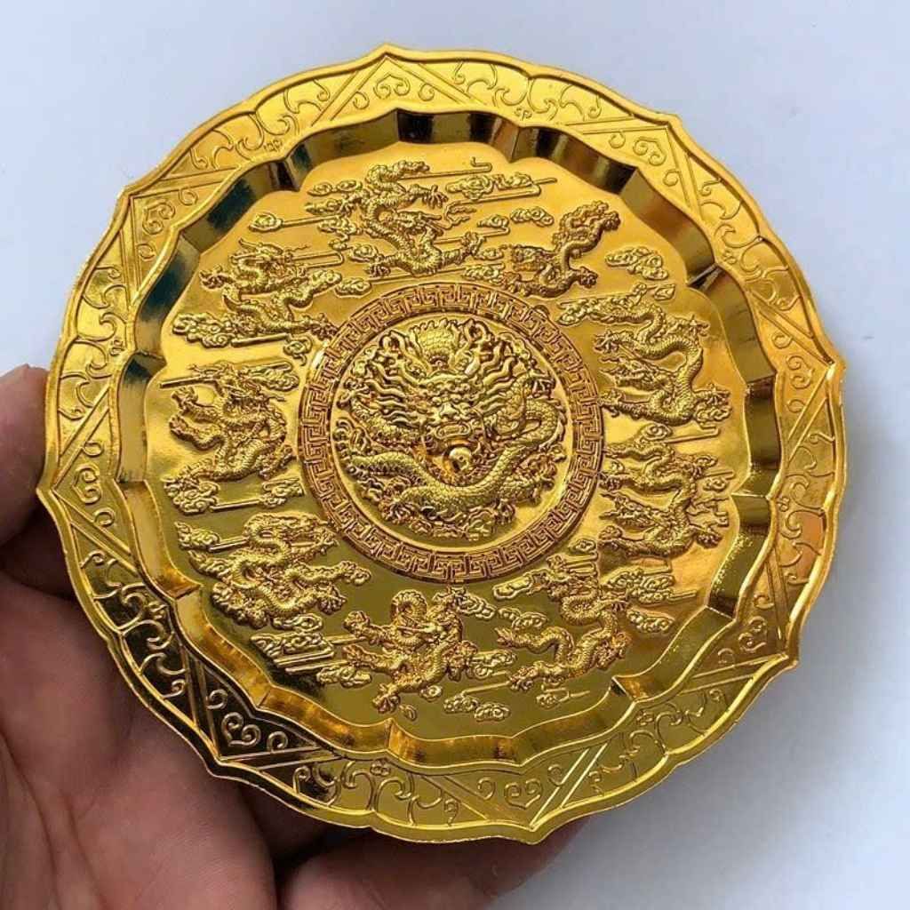  Đĩa Đồng Cửu Long Chầu Nguyệt Mạ Vàng Cổ Ngoạn  BKMECN-10203 