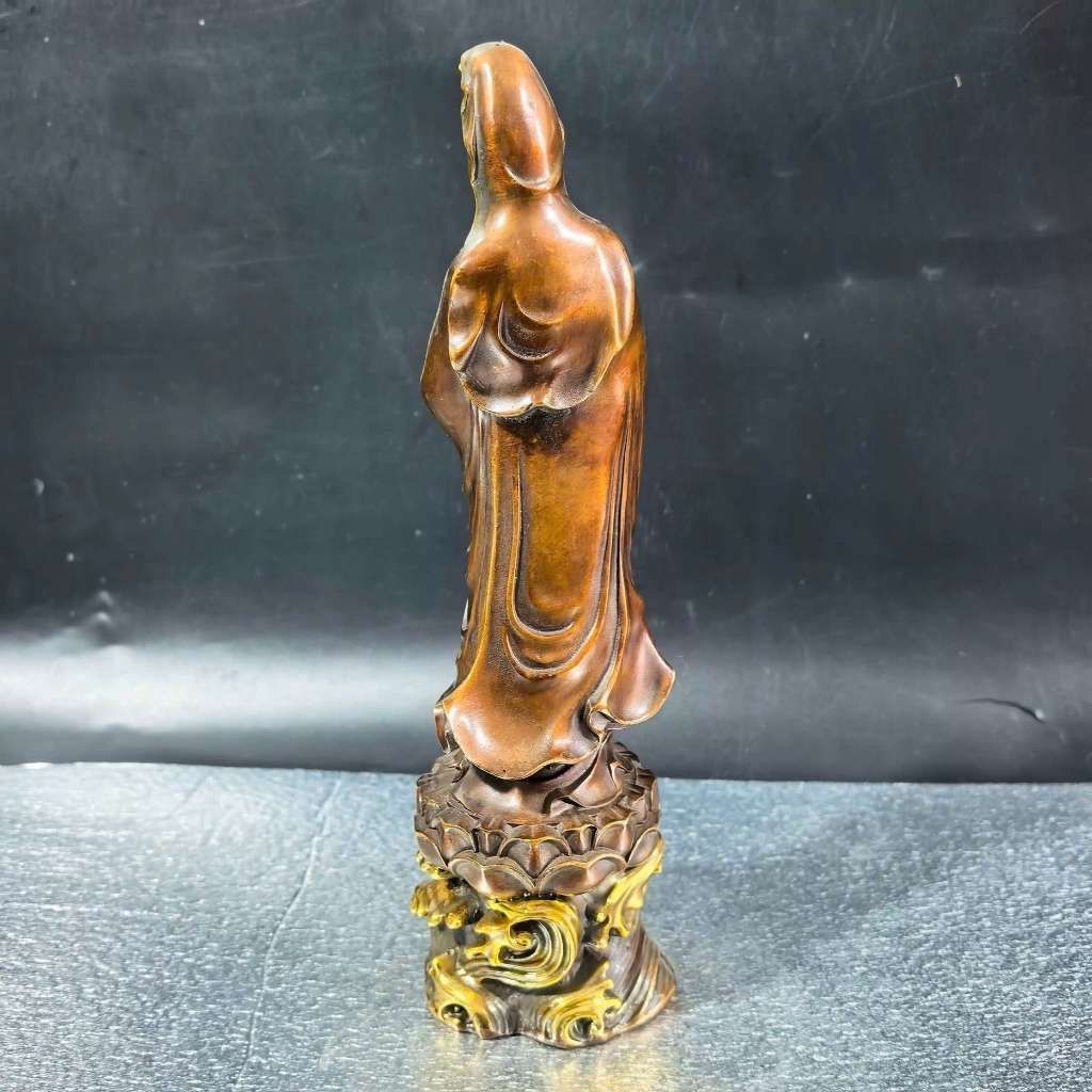  Tượng Phật Bà Quan Âm bằng đồng đứng đài sen u nhã BKMECN-10205 