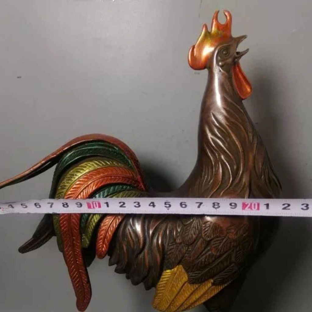  Tượng Đồng Kim Kê Gáy Sáng Đứng Trên Bao Tiền Tài Lộc BKMECN-10208 